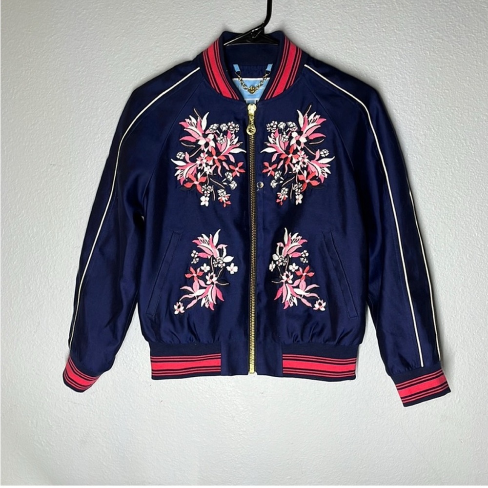 Draper James Embroidered Bomber Style Zip Front Jacket Size Large